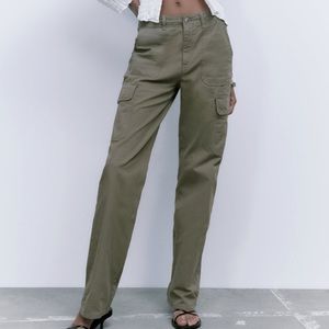 Zara Straight Denim Cargo Pants (Dark Khaki)